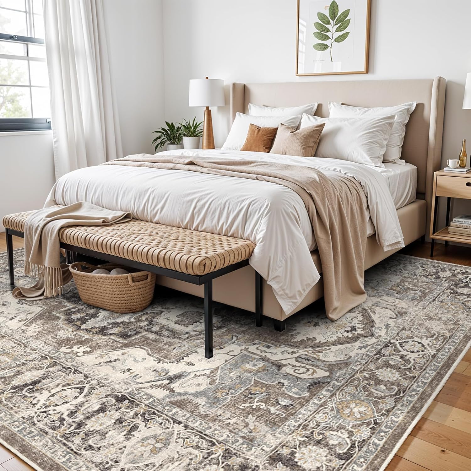 YOUFORTONG Area Rugs 5x7 Washable Non-Slip Boho Rug Stain Resistant Rugs for Living Room Dining Room Bedroom Low-Pile and Ultra Soft Area Rug (Beige/Brown/Grey, 5X7)