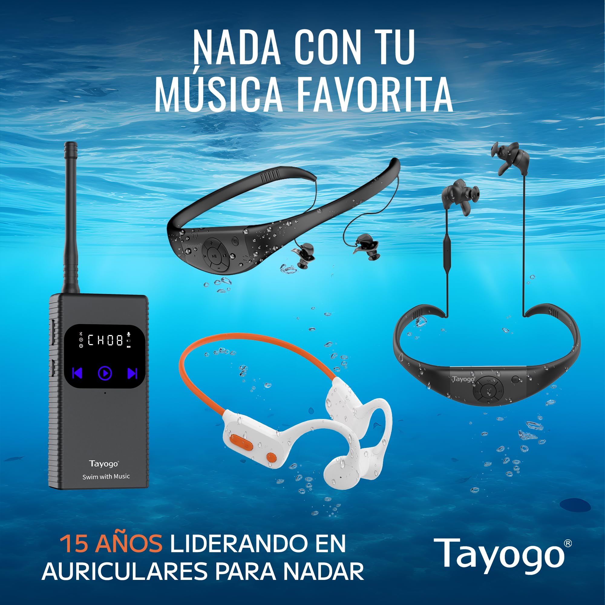 Tayogo Auriculares Natación，Reproductor MP3, 8 GB de Memoria, Impermeables IPX8, Carga Magnética y 20 Horas de Autonomía, Modo MP3/FM, para Natación (Piscina) y Deportes (Verde)