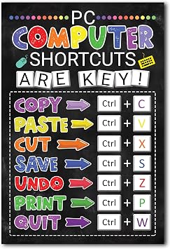 16x24 Computer Lab School Sign Poster Unframed, Classroom Decor, IT Computers Teacher Technology Class Poster, Computer Shortcuts Chalkboard Poster, Social Worker Office Decor (No Frame)
