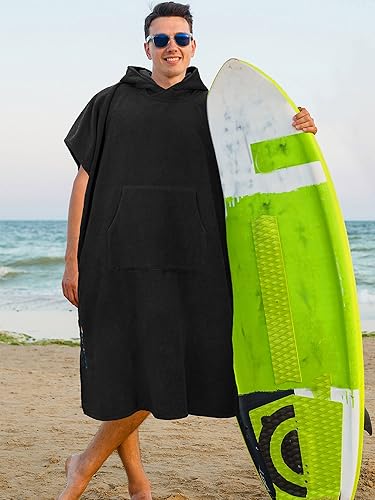 Miniatura 28 de SUN CUBE Poncho de surf cambiador con capucha Toalla de microfibra absorbente de secado rápido con bolsillo para surfear, hombres y mujeres Azul