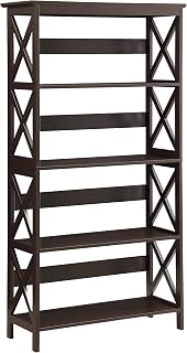 Oxford Bookcase 31.5" - 5-Tier Farmhouse Bookcase for Living Room, Modern Family Room Media & Display Storage Organizer for Home Office Library, Tall Shelving Unit, Espresso