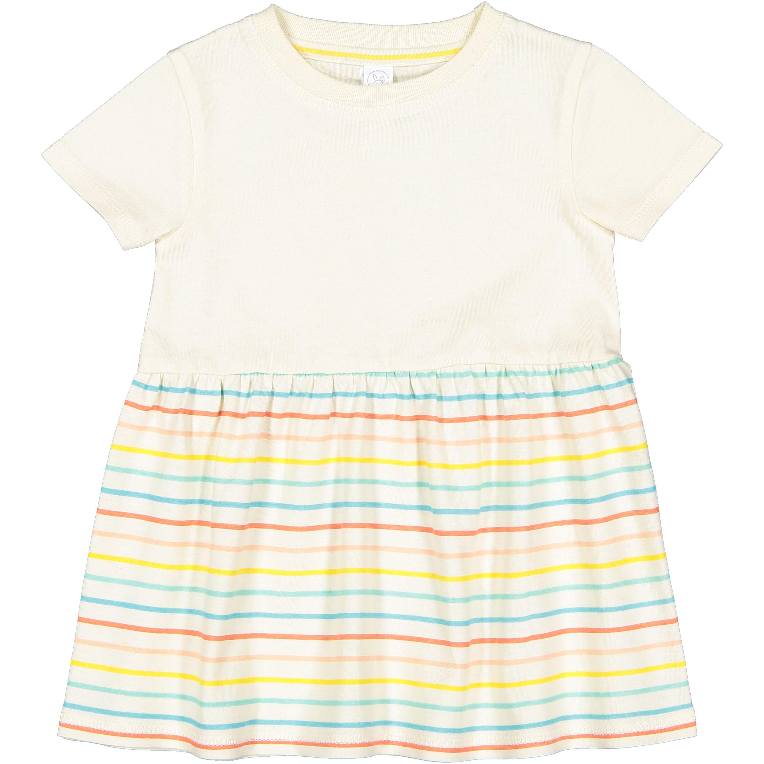 RABBIT SKINS Infant Toddler Baby Girl Soft Fine Jersey Cotton Short Sleeve Dress, Natural/Sunkissed Stripe, 18M
