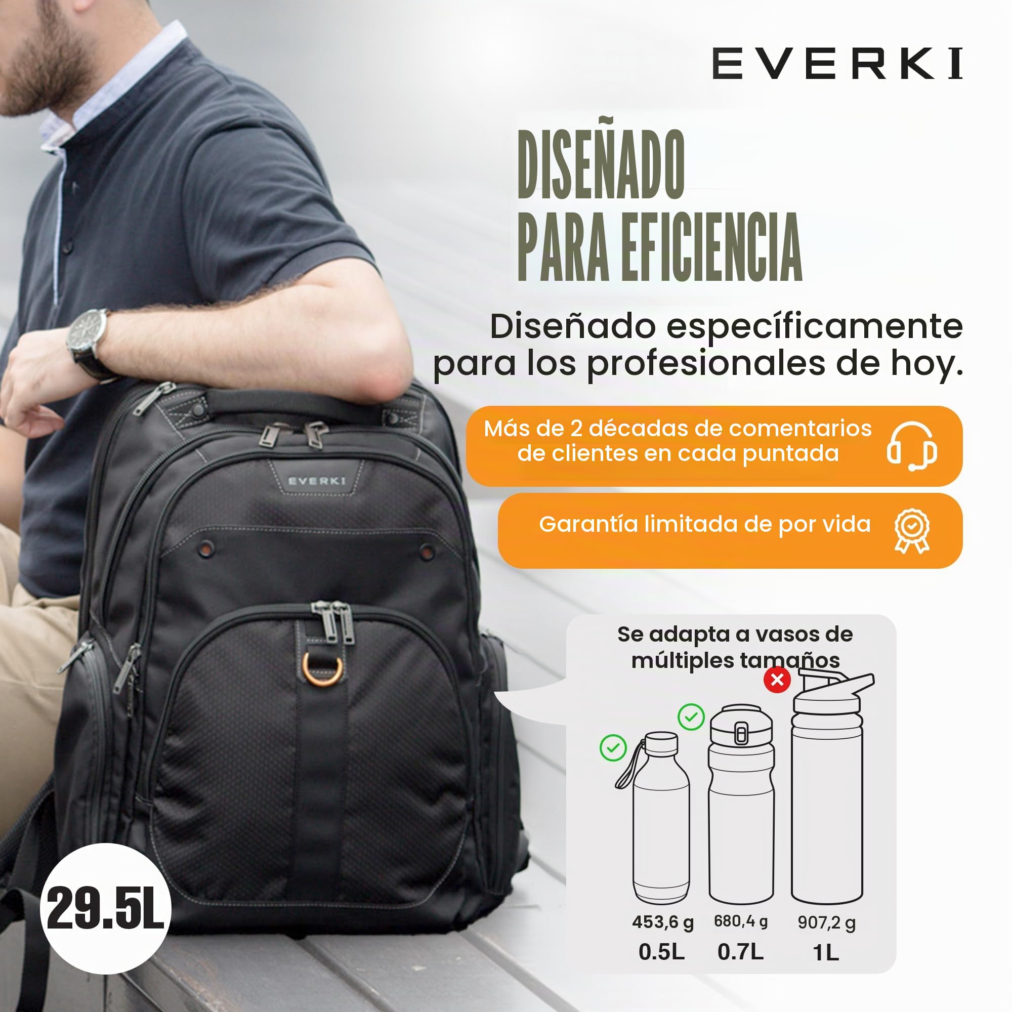 Everki Atlas – Mochila para portátil con Compartimento Ajustable para portátil