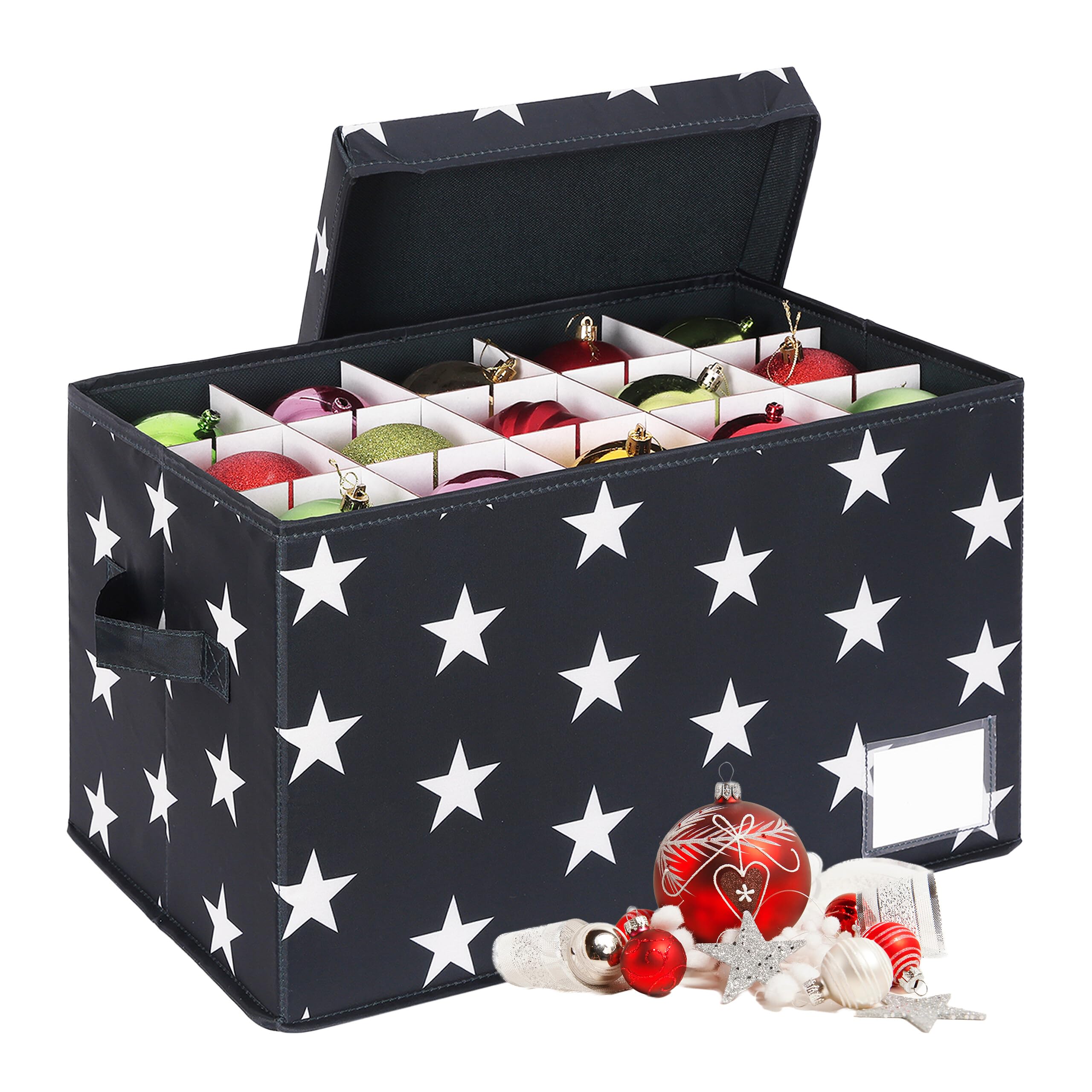 Relaxdays Christmas bauble storage box, 30 baubles, HxWxD: 26.5 x 42.5 x 26 cm, polyester, cardboard, grey
