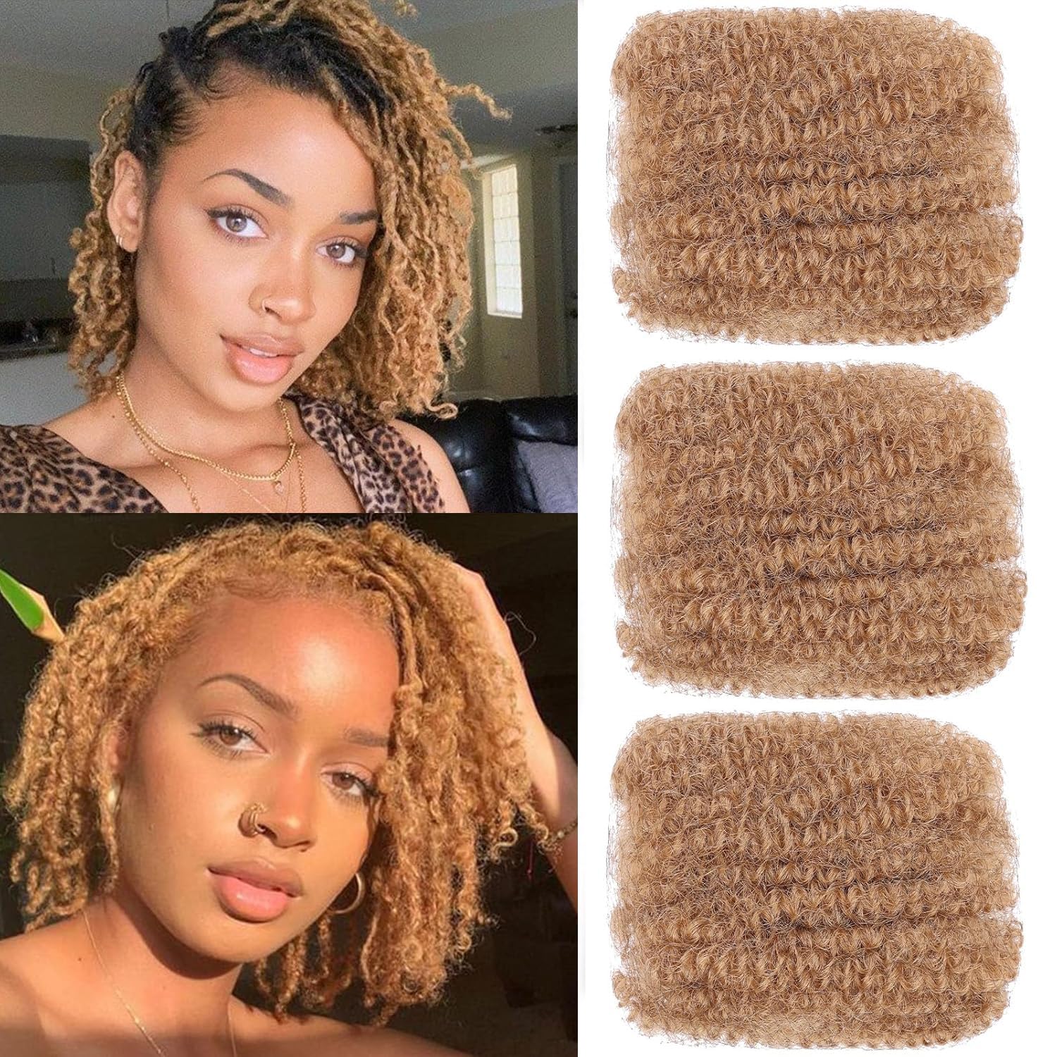 TOOPBIUTI Afro Kinky Bulk Hair 8 Inch Spring Twist Braiding Hair Bulk Locs Dreadlock Extensions Afro Kinky Curly Crochet Braid Hair (27#