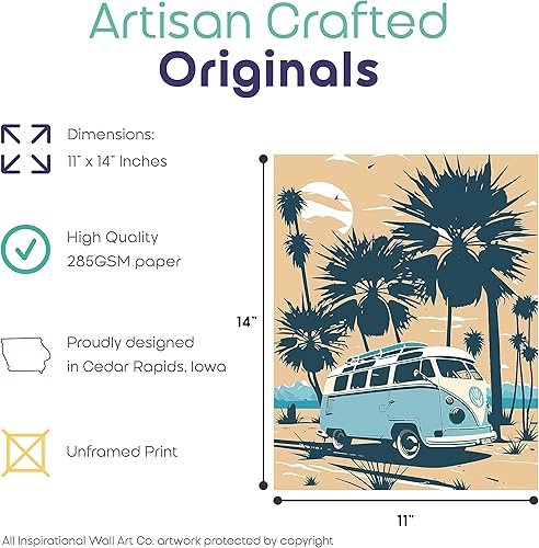 Miniatura 10 de Inspirational Wall Art Co. - Azul  Póster retro Volkswagen de VW - Póster vintage de playa - Póster de surf de playa - Impresiones vintage de playa
