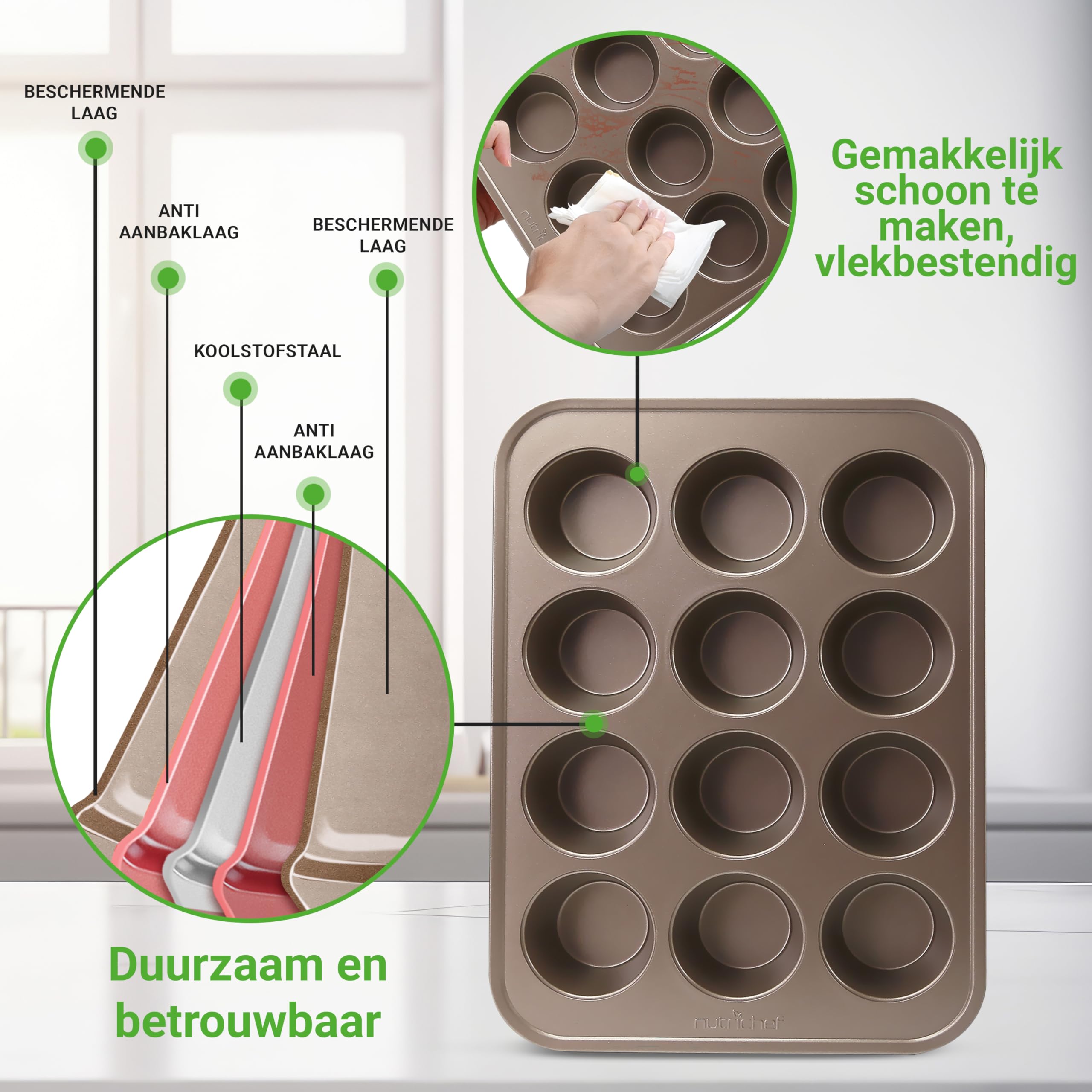 Fousenuk Muffinvorm, set van 2 koolstofstaal muffinplaten voor 12