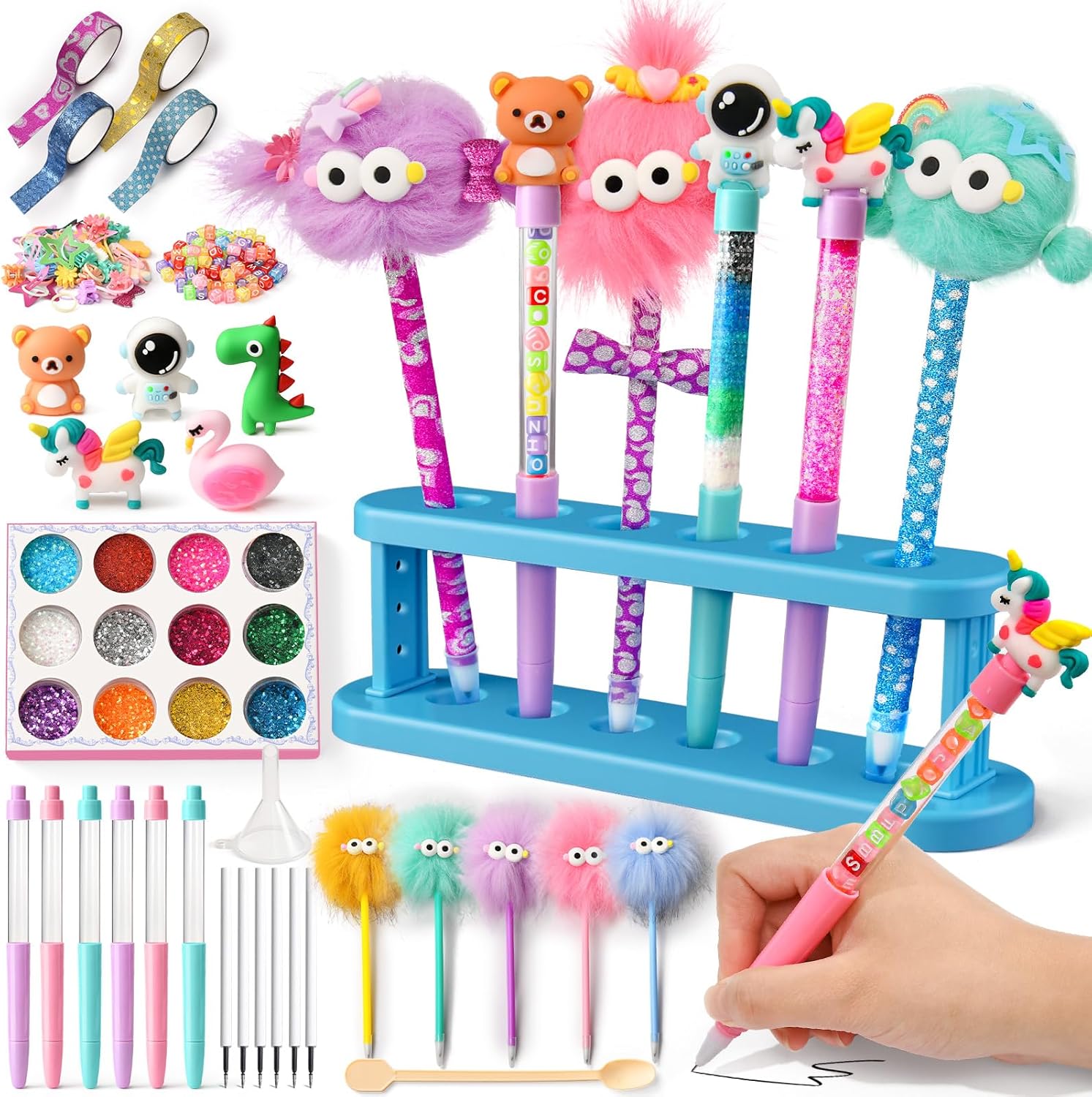 SNLN 50+ Accessories DIY Pen Making Kit, Pen Creator Studio, Making 12 Plush & Sparkly Pens, Creative Arts and Crafts for Kids Ages 5 6 7 8 Birthday Gifts for Kids Tweens Girls 9 10 11 12 Years