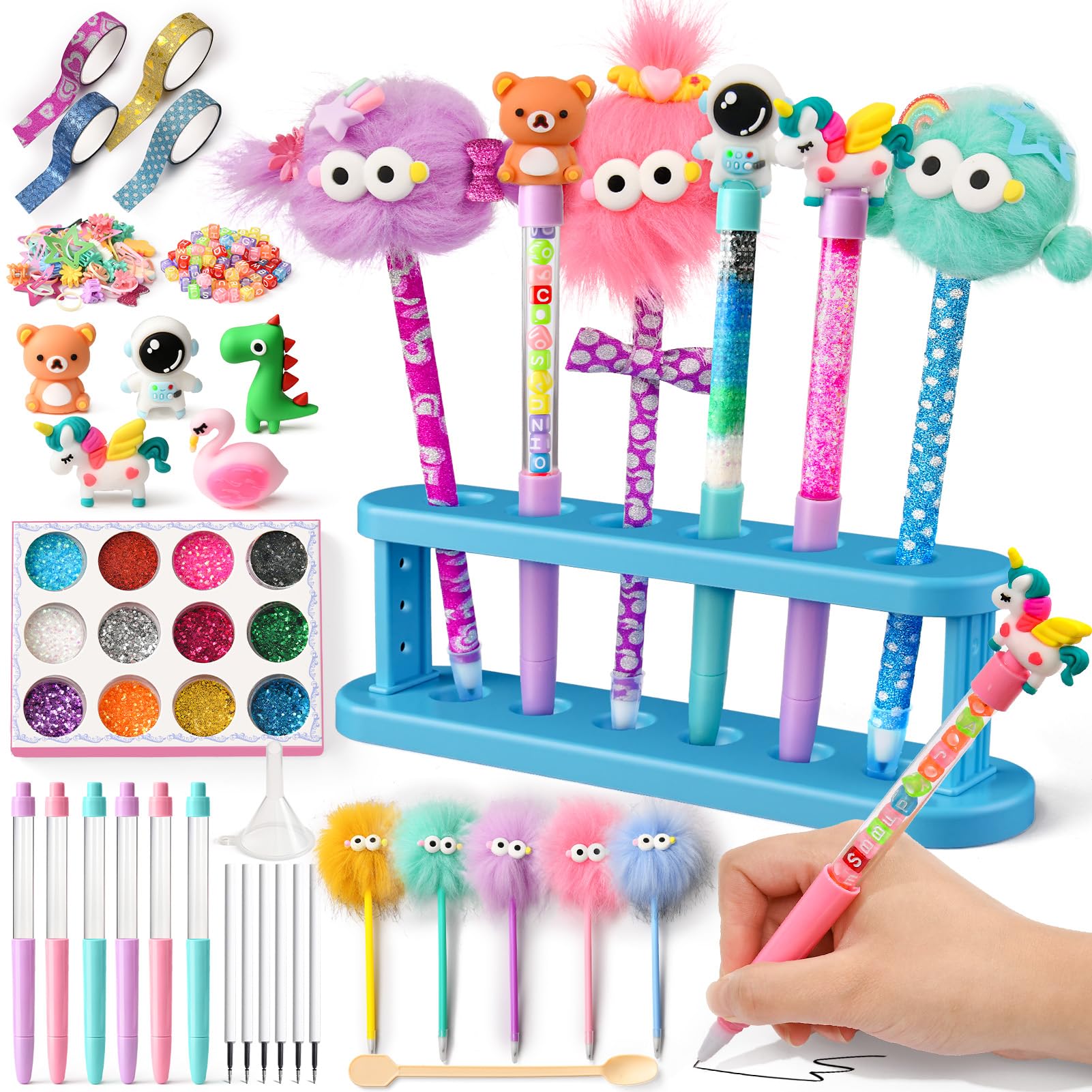 SNLN 50+ Accessories DIY Pen Making Kit, Pen Creator Studio, Making 12 Plush & Sparkly Pens, Creative Arts and Crafts for Kids Ages 5 6 7 8 Valentines
