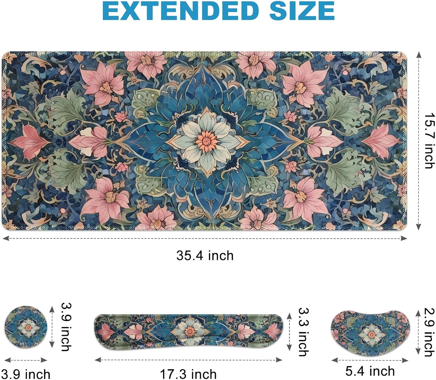 Large Mouse Pad and Keyboard Wrist Rest, Extended Mouse Pad with Wrist Support, Non-Slip Desk Mat, Desk Blotter Protector Pad for Home Office, Vintage Flowers - Image 6