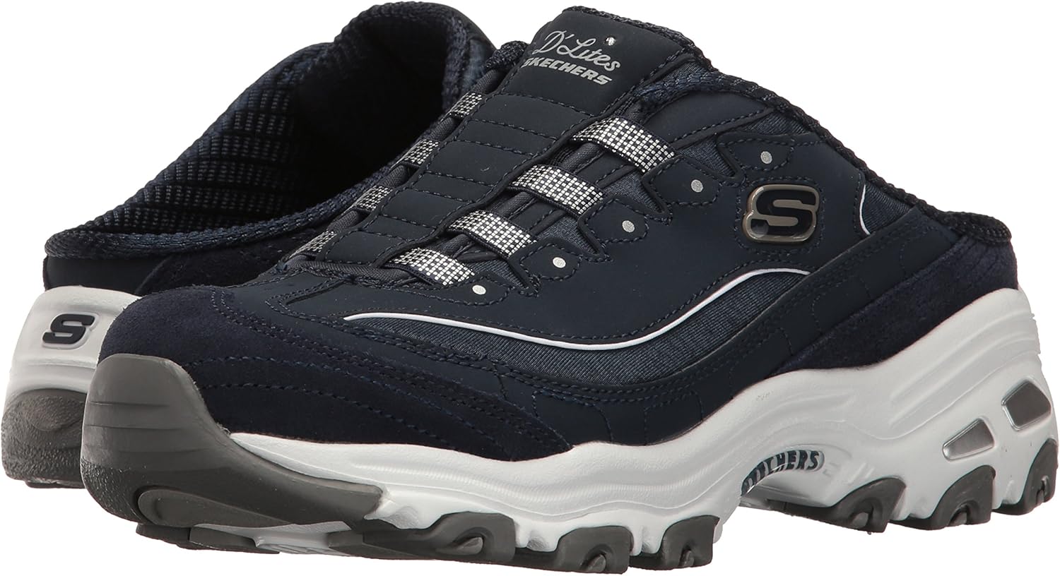 Skechers Sport Women's D'Lites Slip-On Mule Sneaker 7 Navy/White
