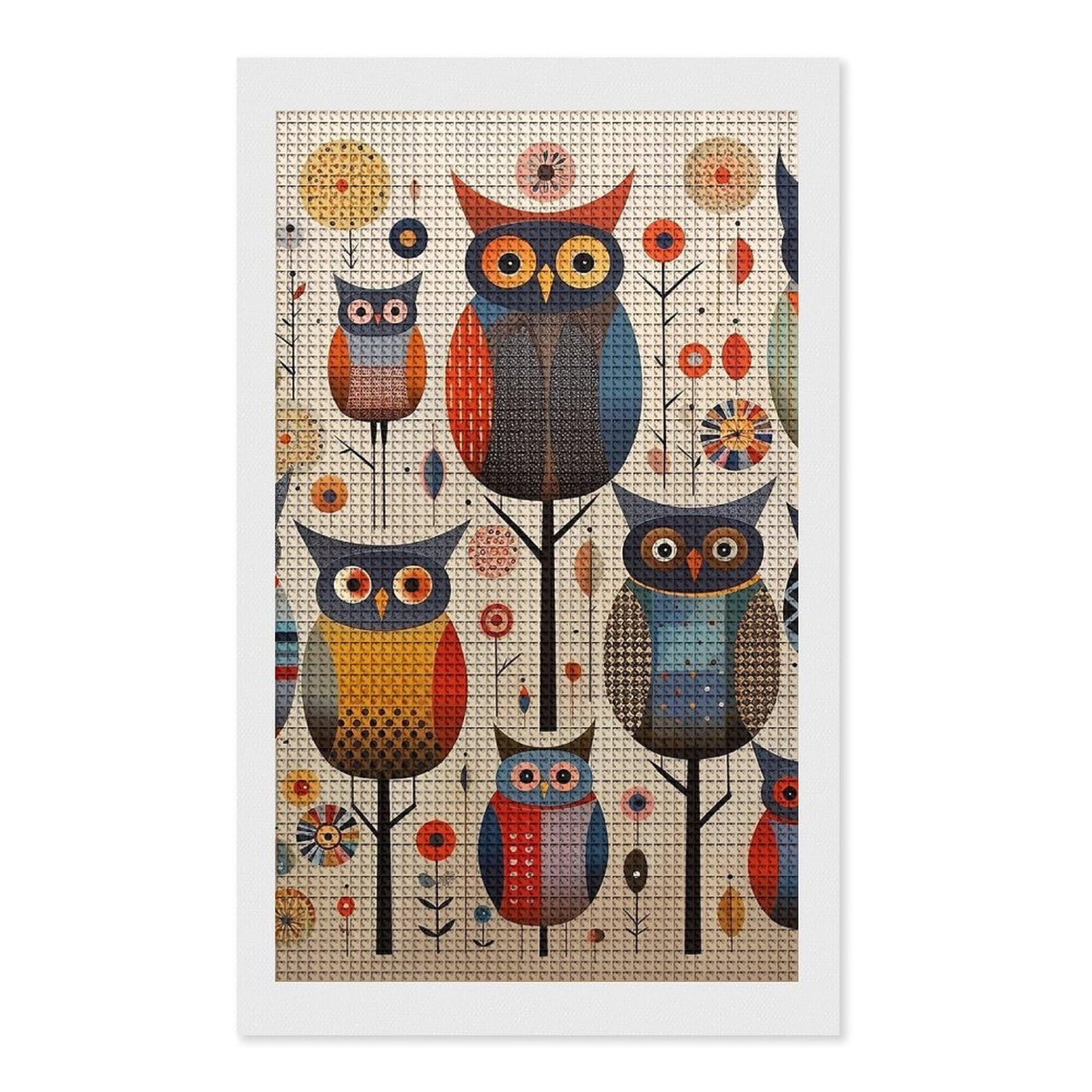 Patchwork Owl Diamond Art Kits for Adults, DIY 5D Diamonds Painting Kits for Beginner, Round Full Drill Diamond Dots Painting, 12"x20" Diamonds Pictures Gem Art and Crafts Wall Decor