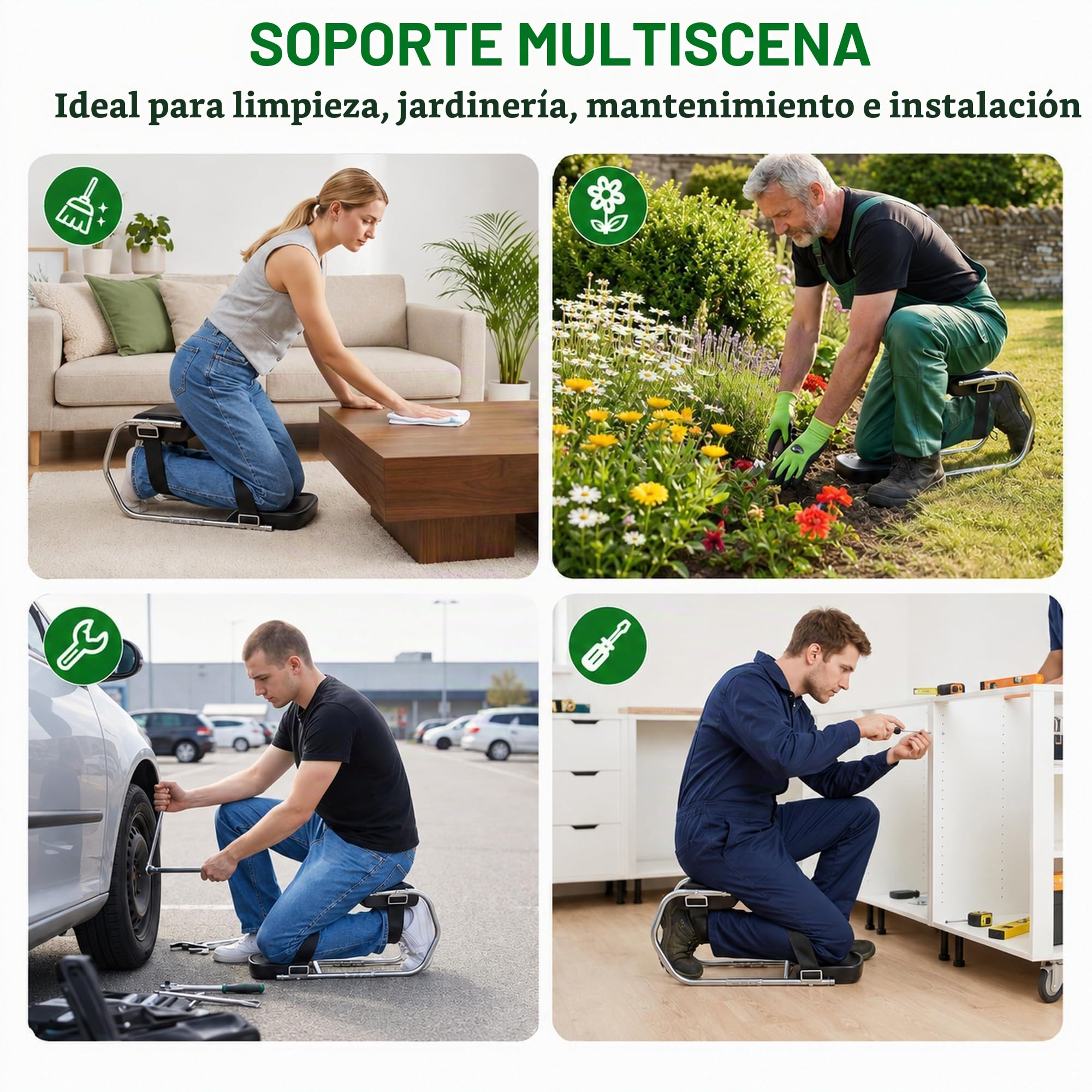 Reposarodillas para jardinería, silla con función de asiento, taburete para rodillas de jardín, ajustable, portátil, cómodo para 160 – 195 cm de altura, protección de rodilla
