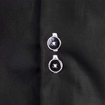 Handmade Long Sleeve Crewneck Dress Shirt - Black Fine Italian Supremo Cotton with Chinese Writing Style