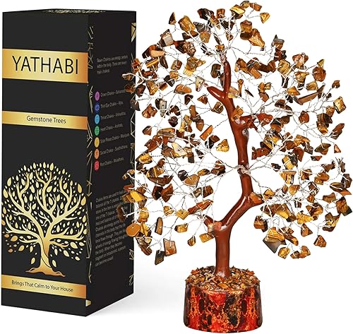 YATHABI Ojo de tigre - Árbol de chakras - Árbol de la vida de cristal - Árbol de Feng Shui - Cristales para la suerte - Regalo espiritual - Árbol de disponible en Yaxa Venezuela