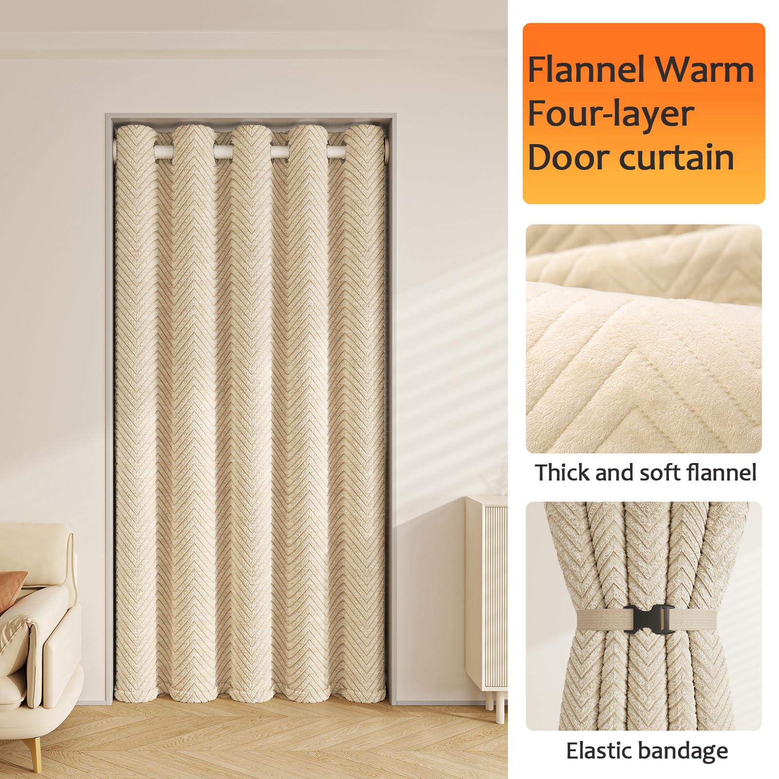 Tenda termica invernale in tessuto Oxford isolante, antivento e insonorizzante, protezione dal freddo, per porta d'ingresso, beige, 150 x 240 cm, per tenere al caldo questo inverno