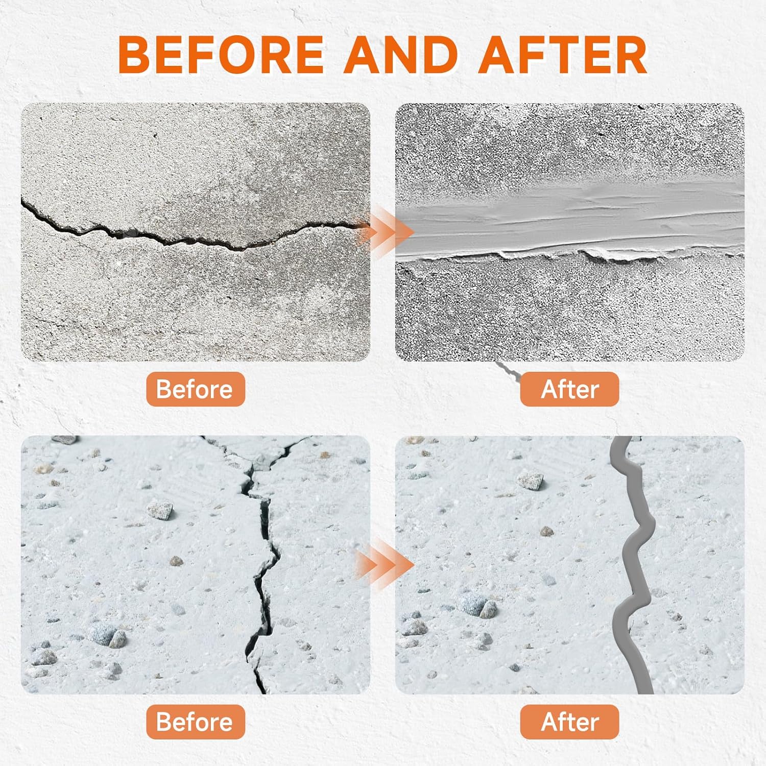 Concrete Crack Filler, Heavy-Duty Cement Crack Filler, Self Leveling Concrete Sealer for Driveway, Walkway, Patio, Waterproof Outdoor Caulking Glue, Gray, 8.8 Floz