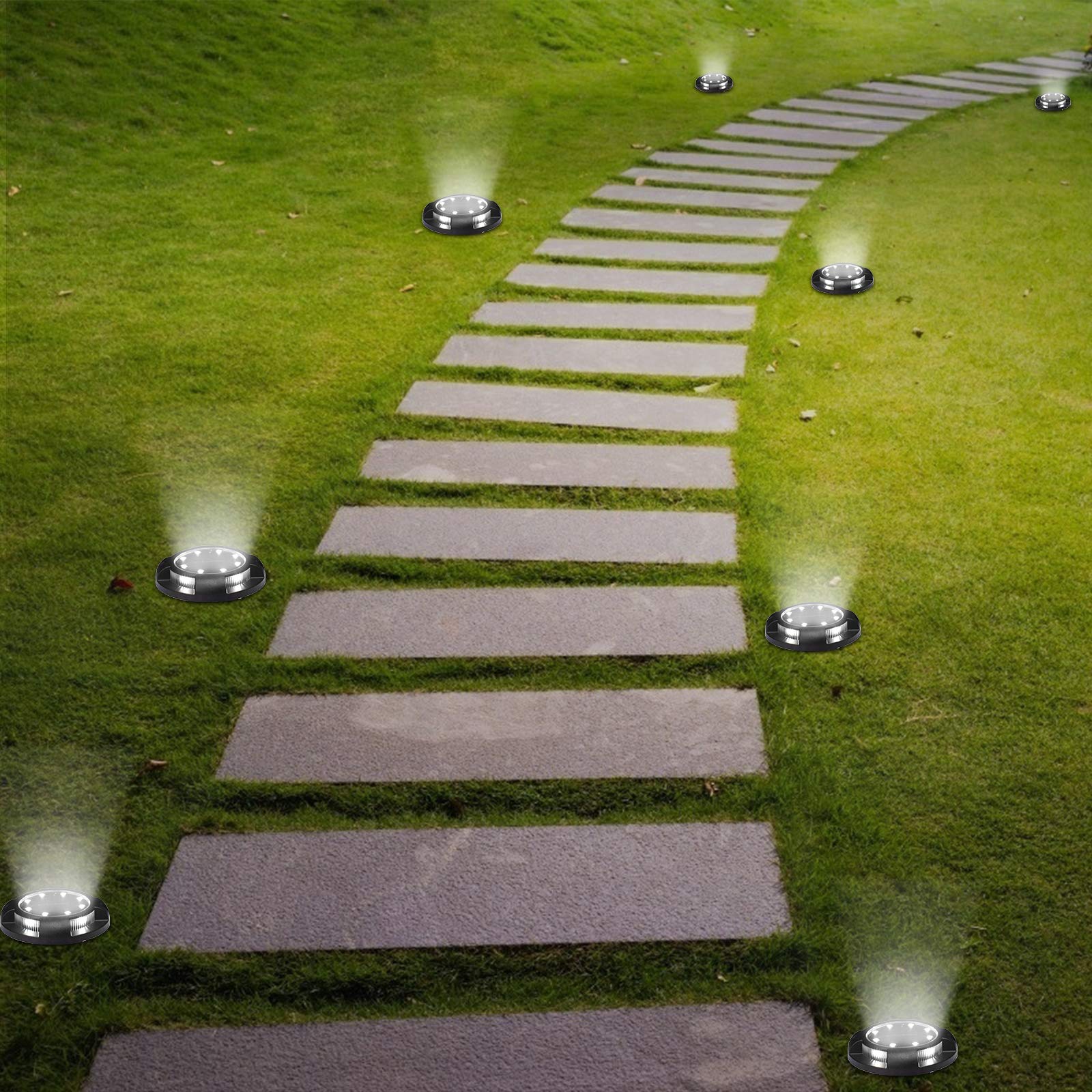 12 luci solari da esterni 12 confezioni da 12 luci a disco a LED ad energia solare impermeabili per giardino terrazza scale prato vialetto vialetto cortile decorazione (luce bianca 12 pezzi)