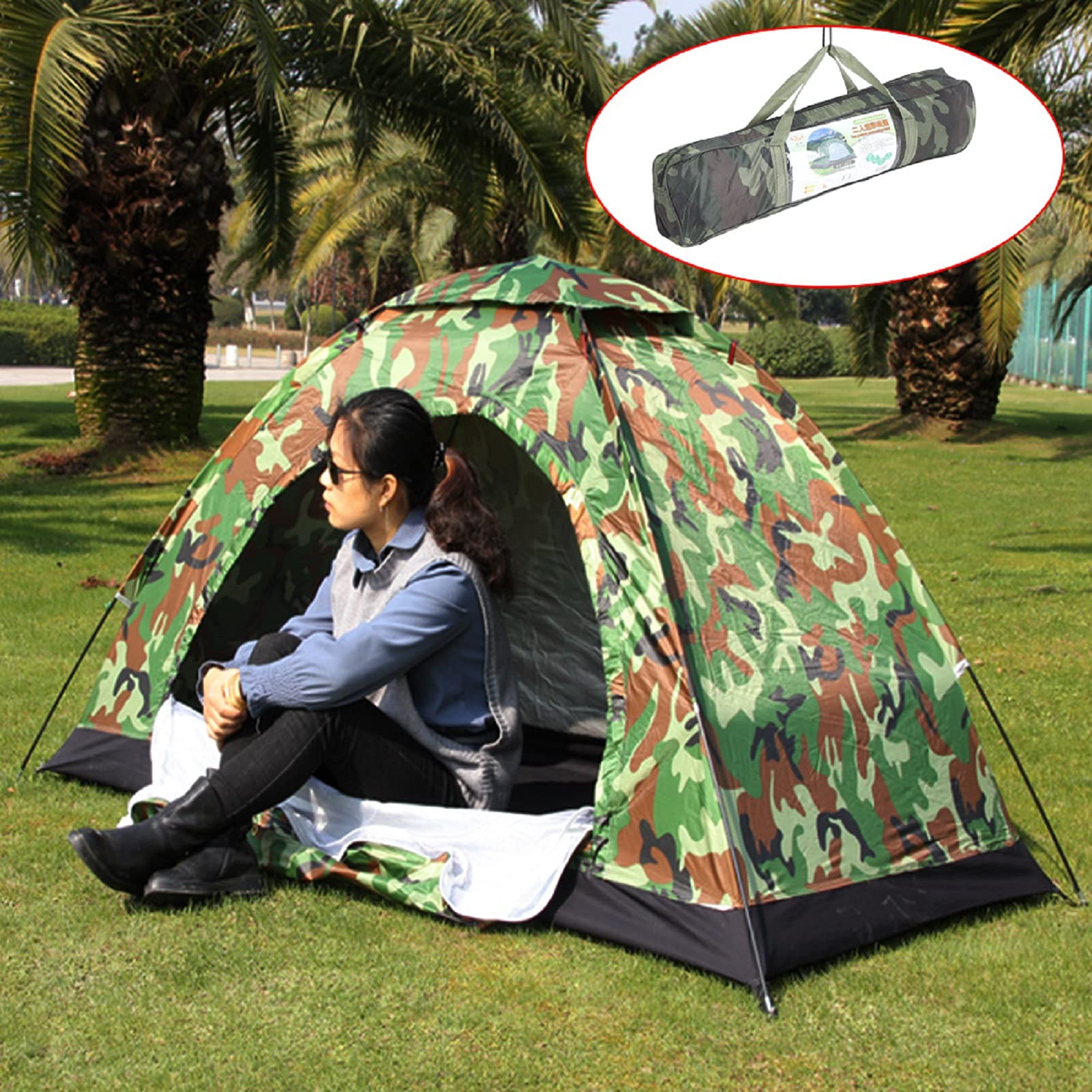 Trintion Wurfzelte Camping Kuppelzelt Wasserdichtes Camouflage Wanderzelt 2-3 Personen Campingzelt mit Tragetasche für Camping Reise Trekking 200x150x110cm