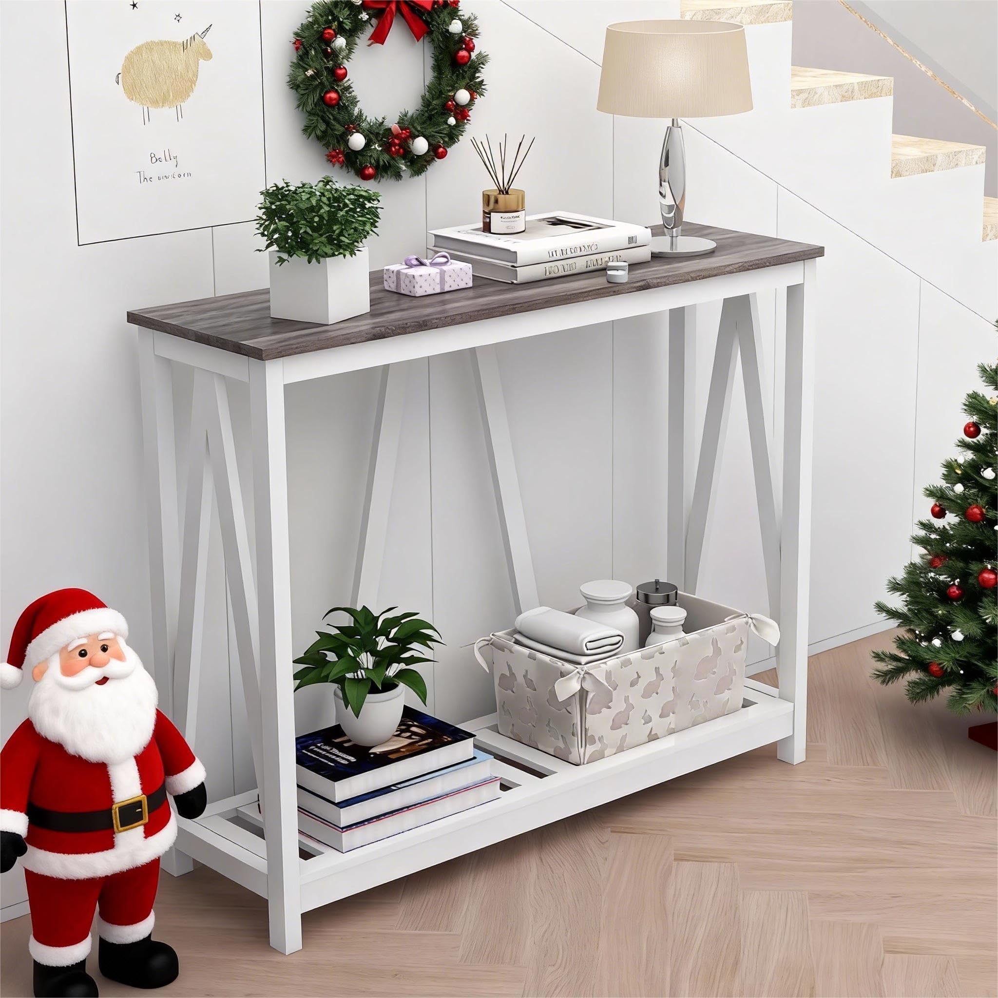 UYIHOME Farmhouse Console Table for Entryway, 39.3 Inch Sofa Table with Storage Shelf, Hallway Table, Narrow Behind Couch Table for Foyer, Living Room