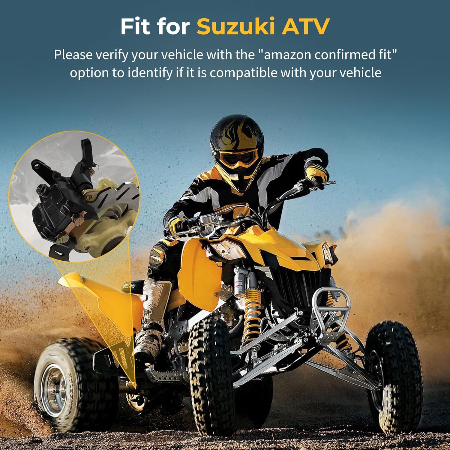M MATI Rear Brake Caliper & Pads Assembly for Suzuki ATV Quadracer 450 LTR450 Quadsport LTZ400 with Parking Brake 69100-33H00-999 69100-45G00-999