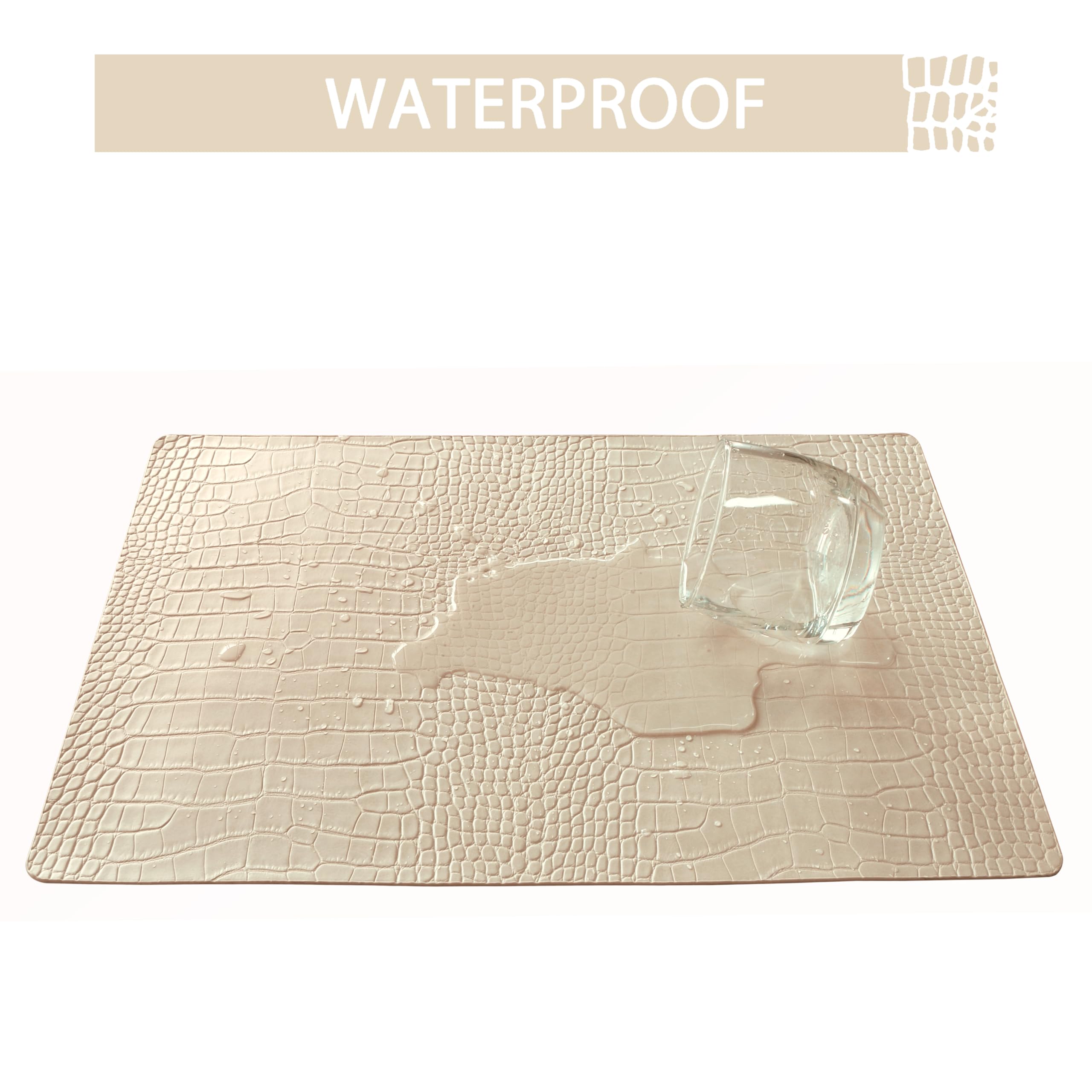 Jovono Lot de 8 sets de table en similicuir imperméables et résistants à la chaleur, antidérapants en relief crocodile, beige (45 x 30 cm)