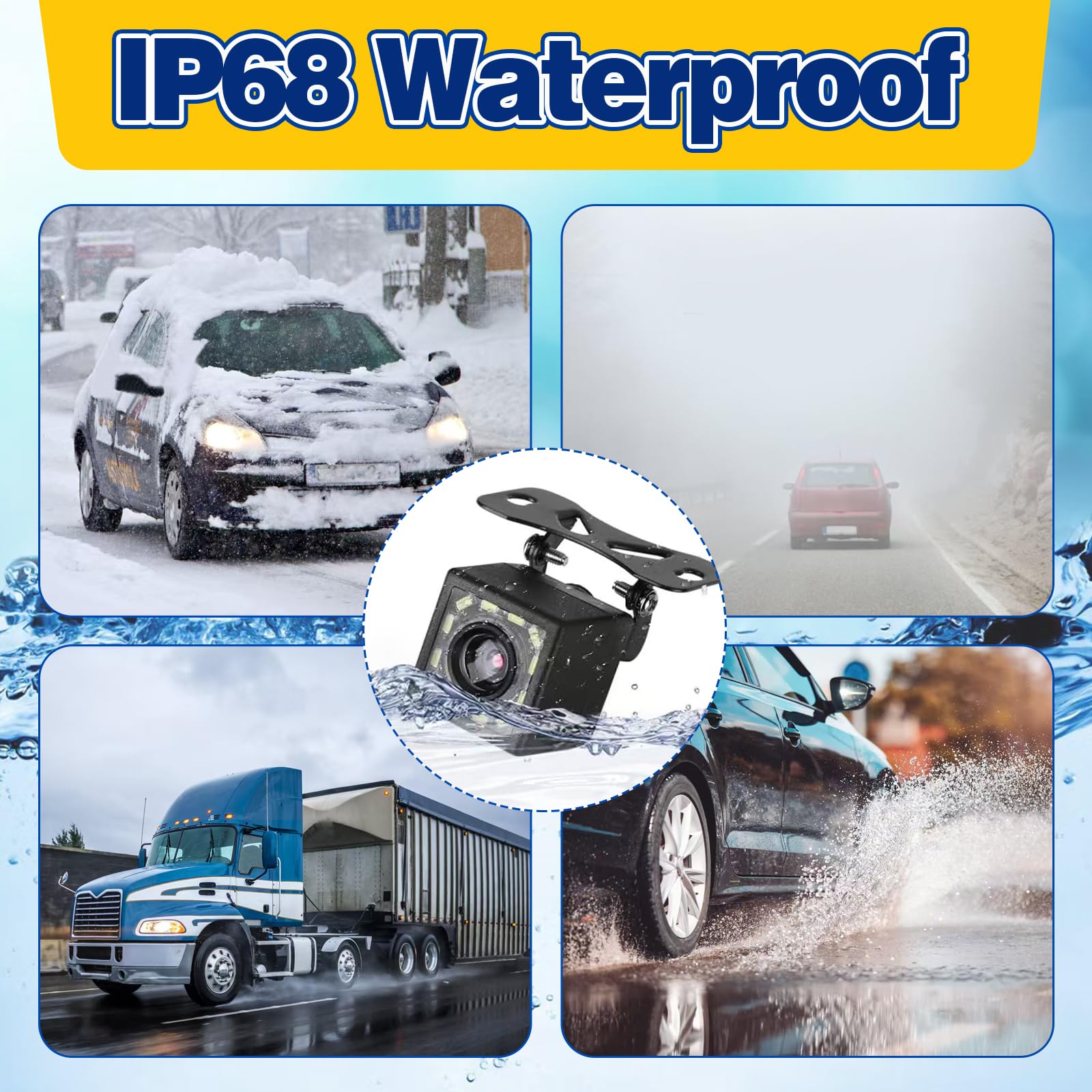 Set Telecamera per Auto 720P, Telecamera Auto Impermeabili IP68 con Grandangolo 170°, Telecamera Retromarcia con Visione Notturna Chiara e 12 LED per Camper, Camion, Pick-up e Rimorchi, Cavo da 6 m