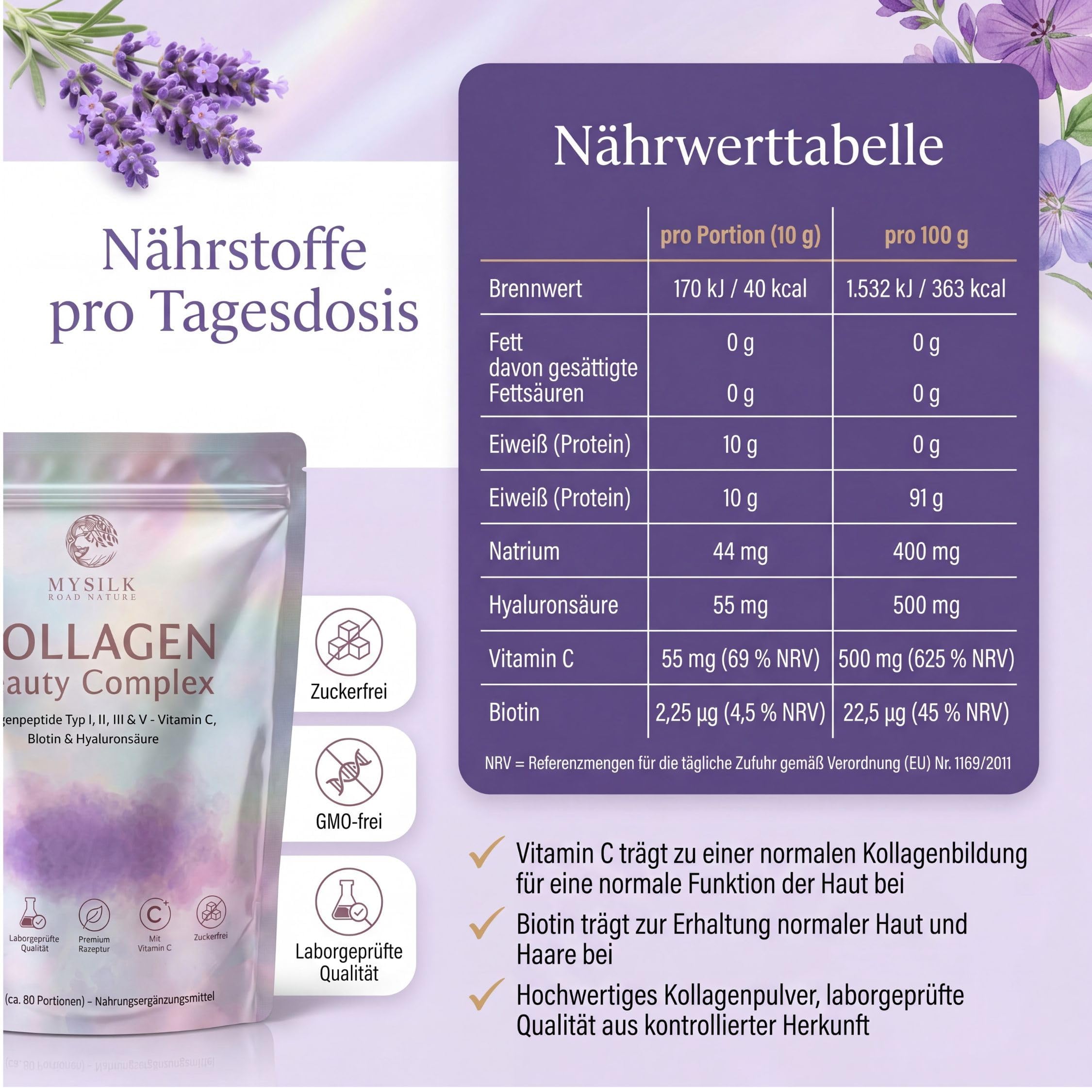 Kollagen Beauty Complex 900 g – Kollagenpeptide Typ I, II, III & V mit Vitamin C, Biotin & Hyaluronsäure, zuckerfrei, Collagen Nahrungsergänzungsmittel