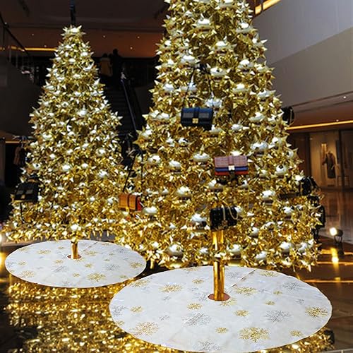 Miniatura 4 de Grelucgo Falda bordada para árbol de copos de nieve plateados y dorados (diámetro de 69 pulgadas)