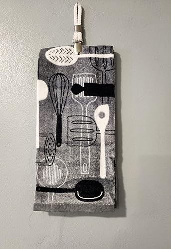 Miniatura 9 de Juego de toallas de cocina 5 paños de cocina de algodón a juego gris, negro, blanco estampado y sólidos con un clip blanco para toallas