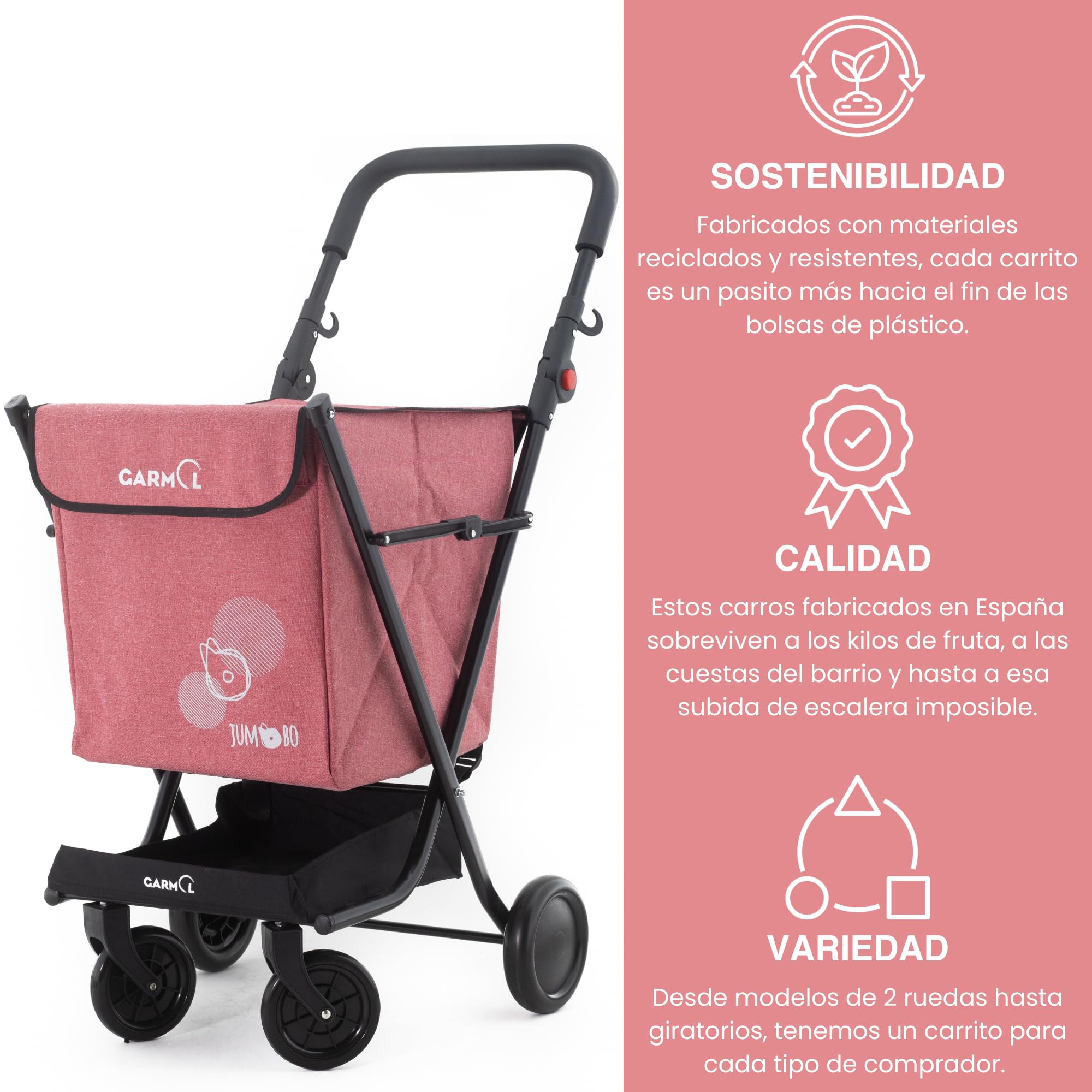 GARMOL Carro de la Compra Plegable 66 litros | Carro de la Compra 4 Ruedas Gran Capacidad | Carrito Compra 4 Ruedas Plegable Color Rojo