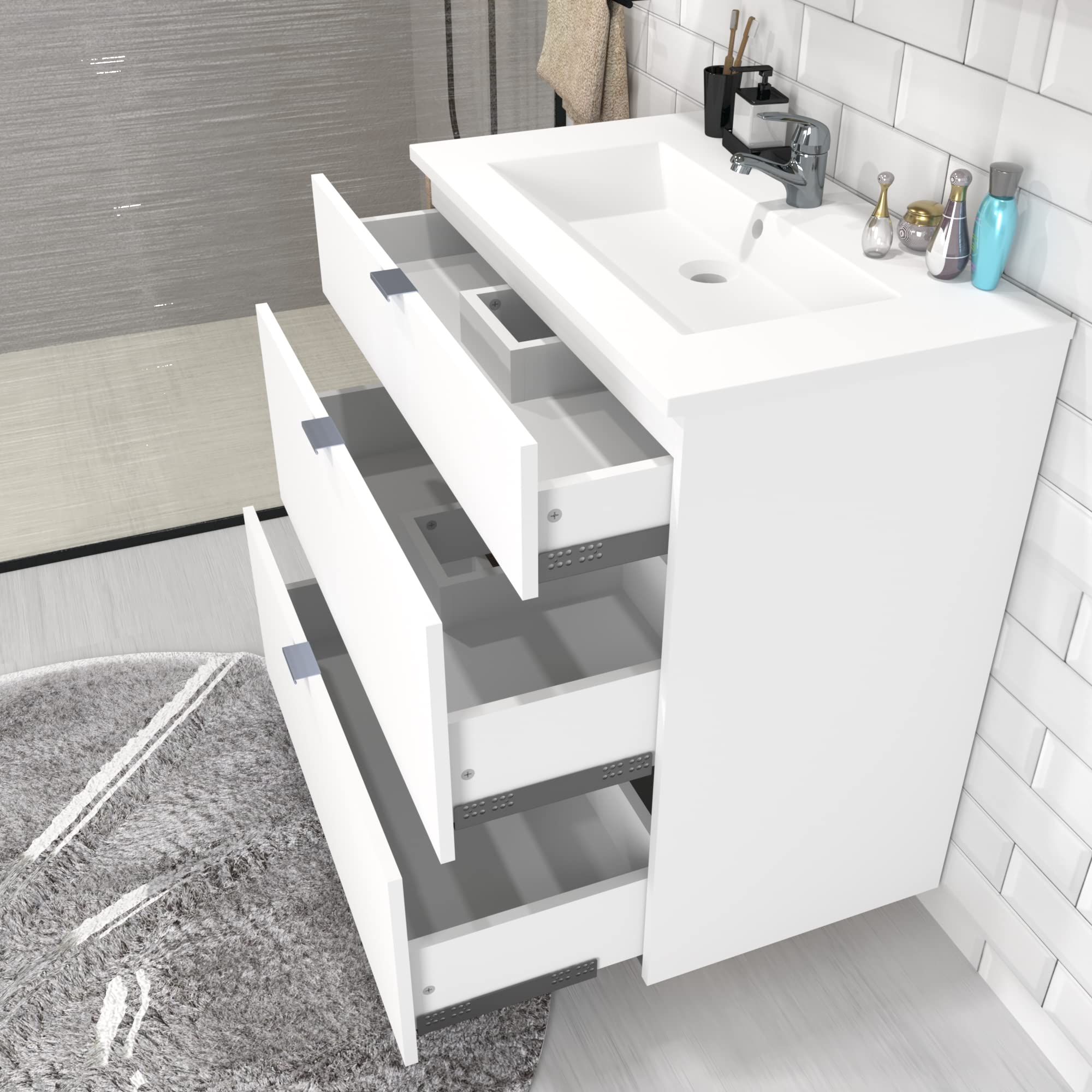 Meuble sous-vasque MARBELLA 80 cm + 3 tiroirs / Blanc