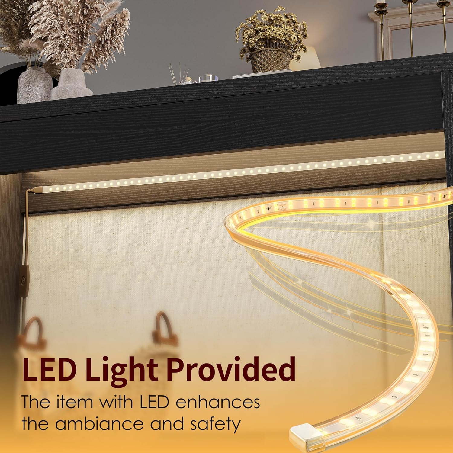 Close-up of the LED light strip provided with the table