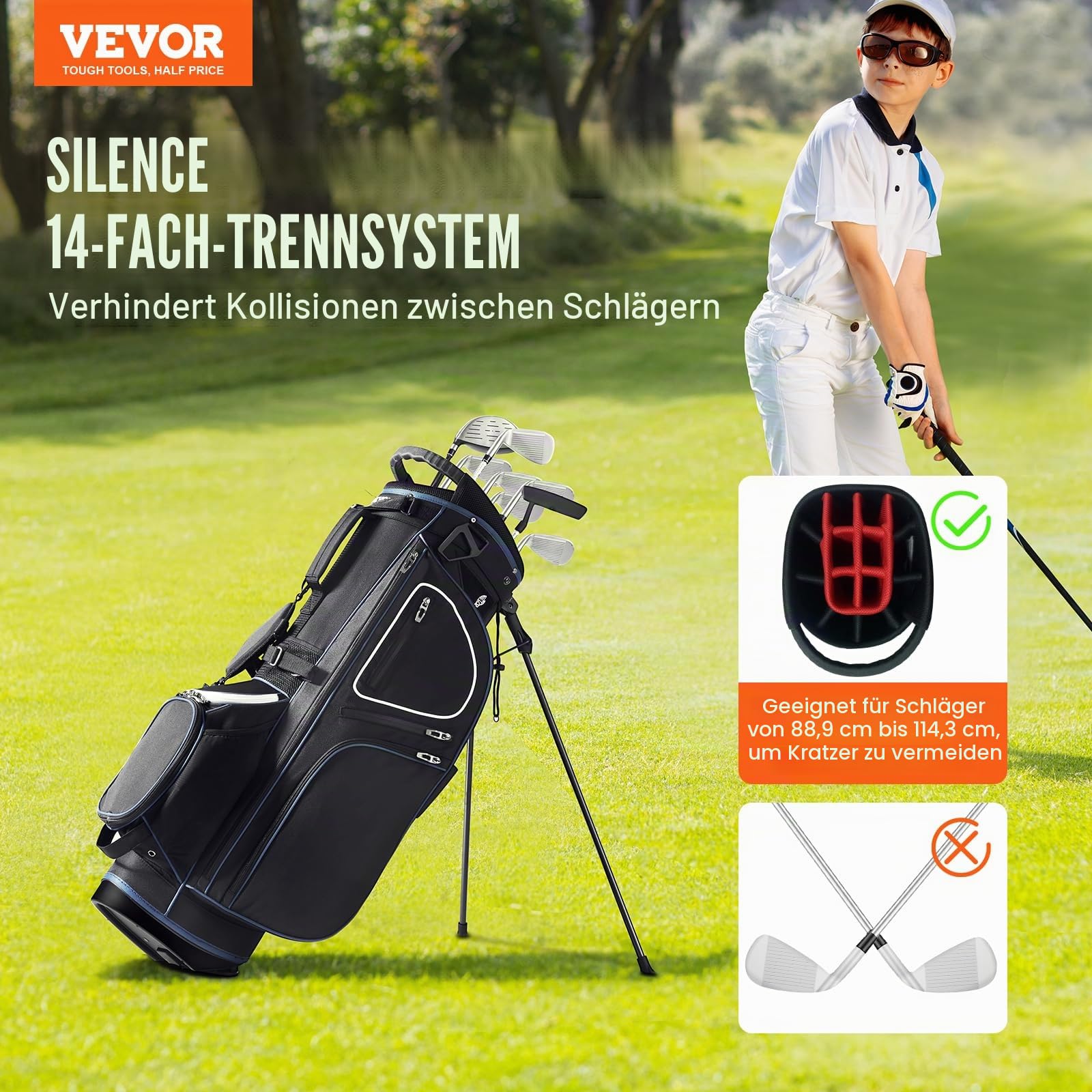 VEVOR Golfwagentasche mit 14-Wege-Organizer-Trennwand, Premium-Wagentasche mit Ständer, langlebige Golftaschen mit Griffen und Staubschutz und abnehmbarem Doppelgurt für Männer und Frauen