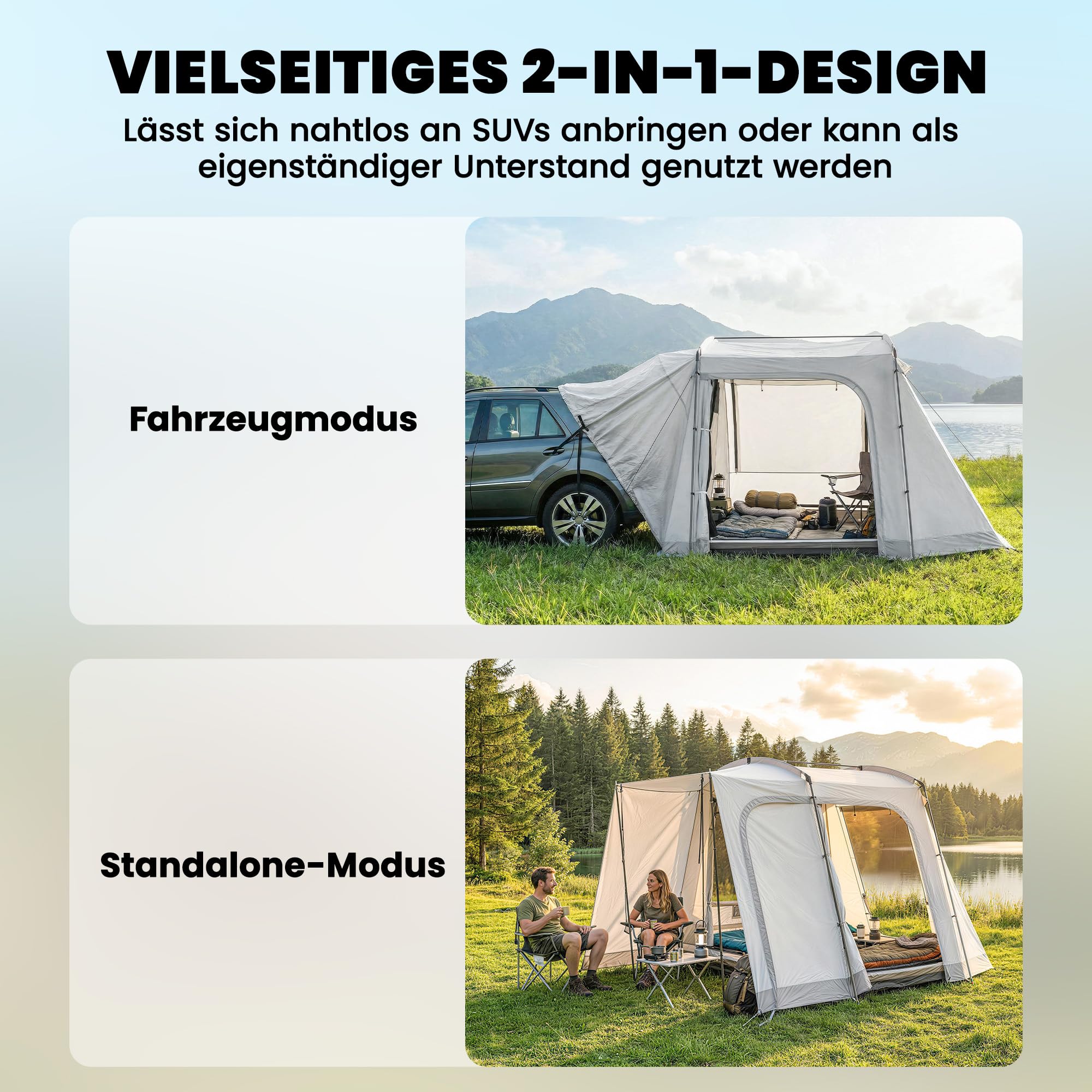 Outsunny Tente arrière pour 2 à 4 personnes - 320 x 280 x 205 cm - Tente de voiture 2 en 1 - Tente tunnel étanche avec 4 portes - Fenêtres - Auvent - Bâche de sol - Sac - Tente de voiture - Tente