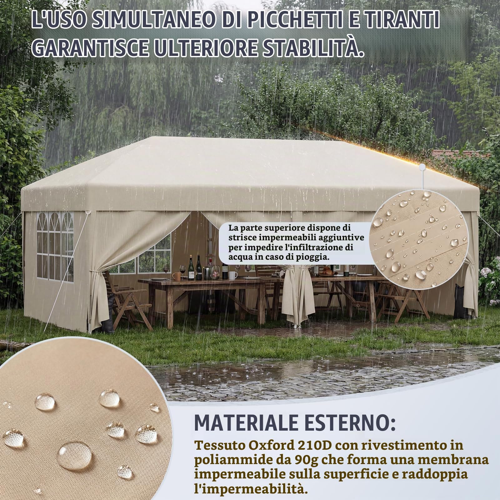 JUMMICO Gazebo 3x6 Pieghevole｜Assemblaggio in 5 Minuti｜Altezza Regolabile & 10cm più Alta｜Stabile al Vento & Impermeabile｜Protezione UV 50+｜Per Giardino, Campeggio & Feste Beige