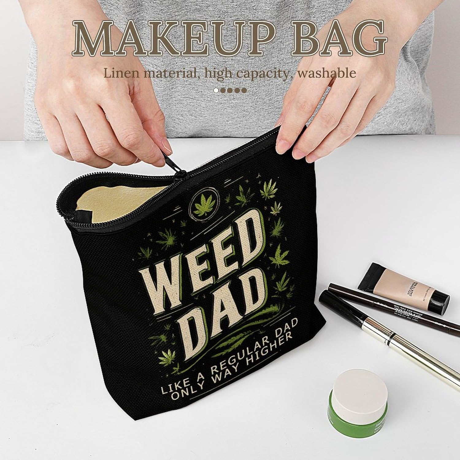 Funny Weed Dad Makeup Bag Purse Compact Cosmetics Pouch image 5