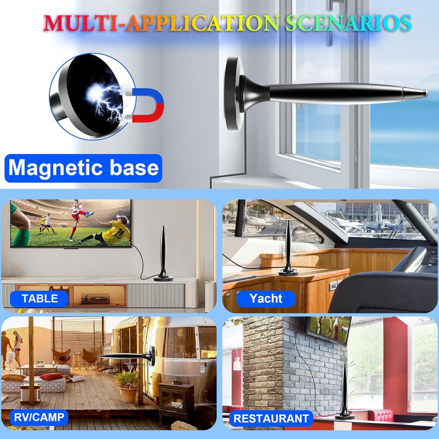 Antena de TV para Smart TV, recepción de largo alcance con fuerte base magnética 4K 1080P Antenas digitales HD para interiores para una fácil instalación, antena HDTV para televisores canales locales