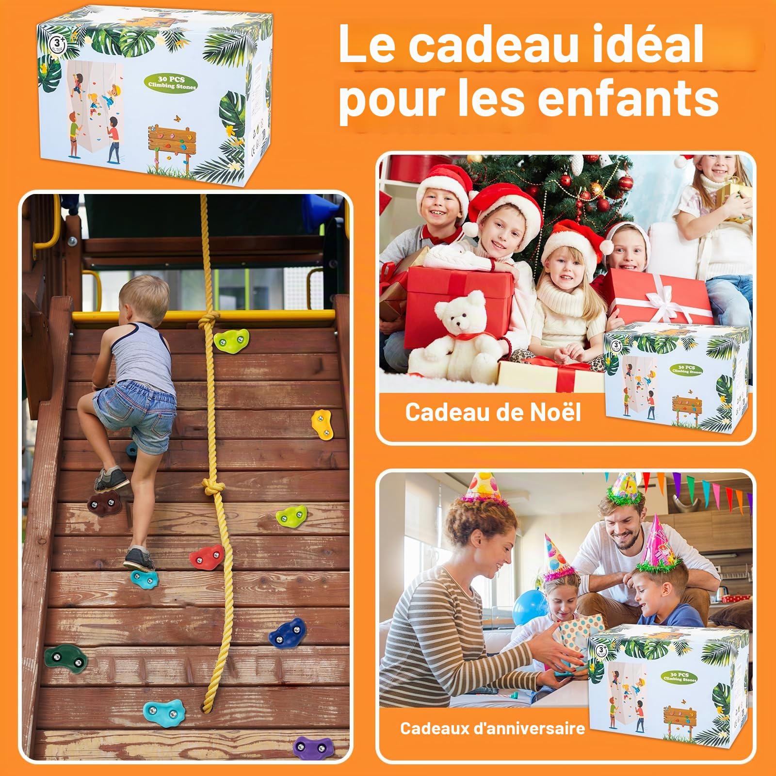 Prises d'escalade, Pierres d'escalade Enfants pour Tours de Jeux et Murs d'escalade, Ensemble de Prise Escalade comme Cadeau d'anniversaire ou de fête, 10 Couleurs