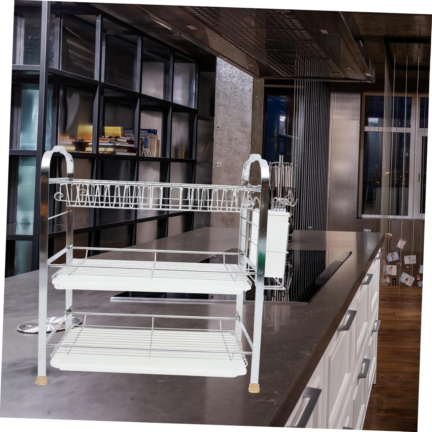 1pc Stainless Steel Kitchen Three-Layer Dish Rack Over Sink Chopstick Holder Random Style