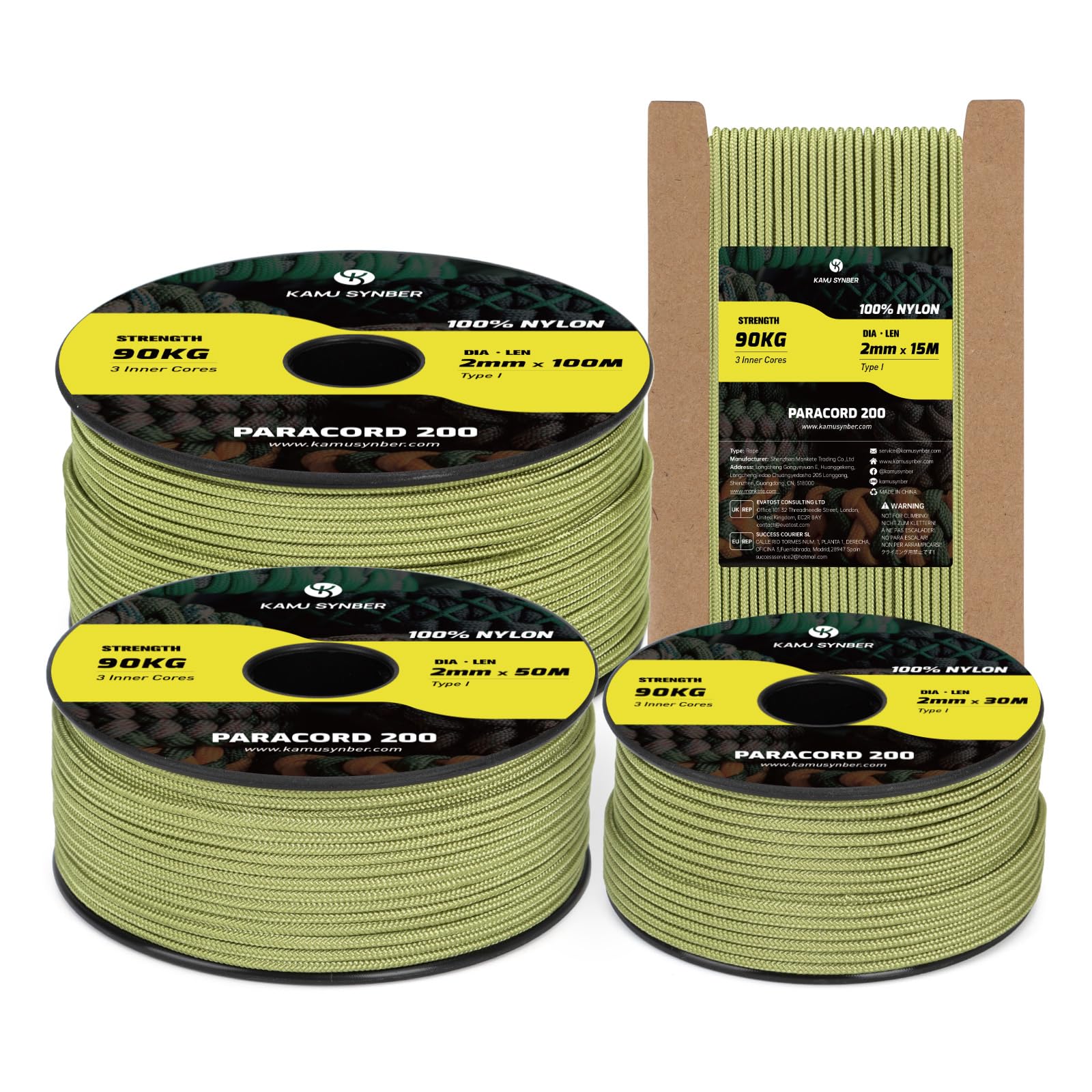 Kamu Synber Paracord 2mm 30M Seil 100% Nylon Schnur mit 3 Ke