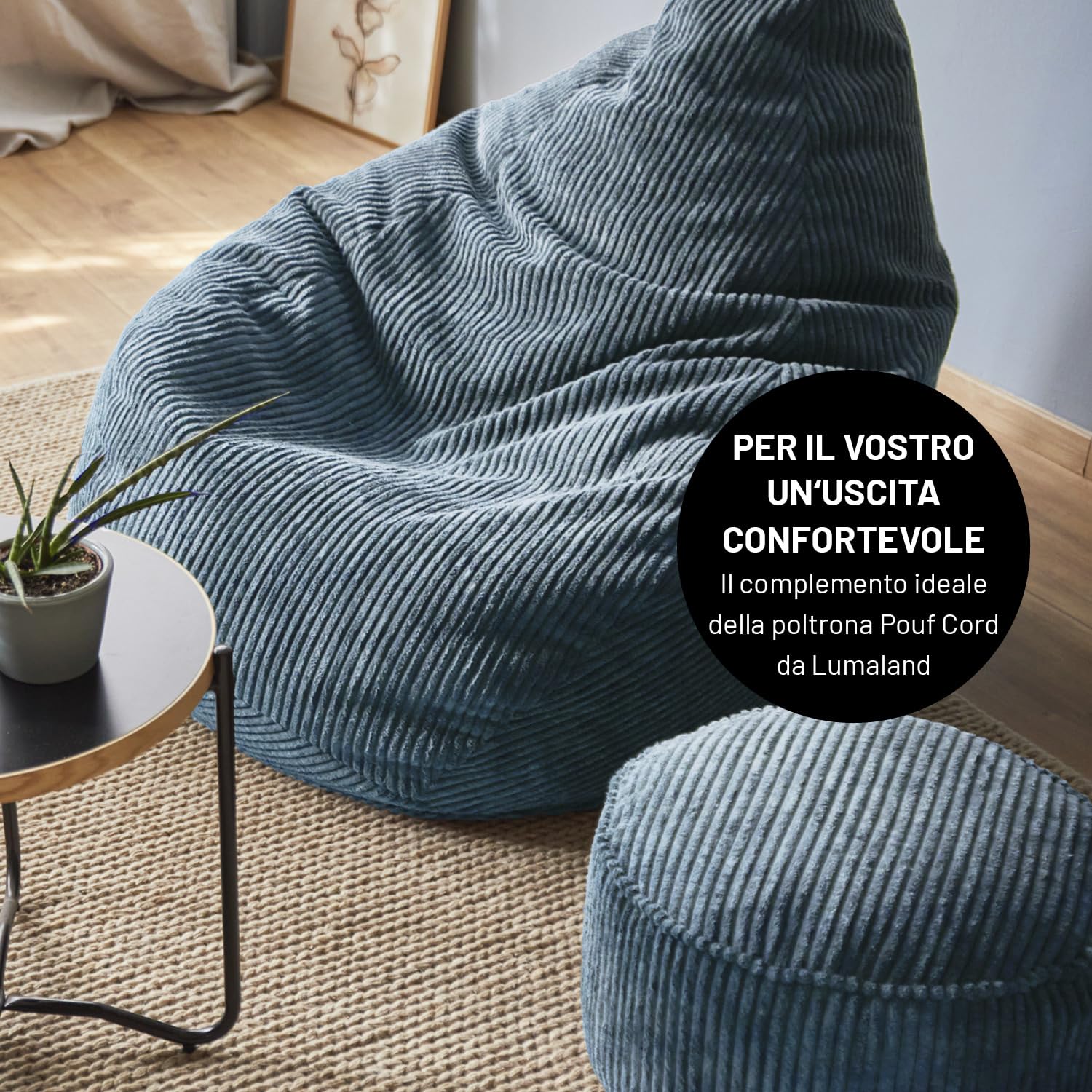 Lumaland Poltrona da gioco XXL in velluto a coste | Poltrona da gioco per adulti e adolescenti | Confortevole Bean Bag 135 x 100 cm [blu scuro]