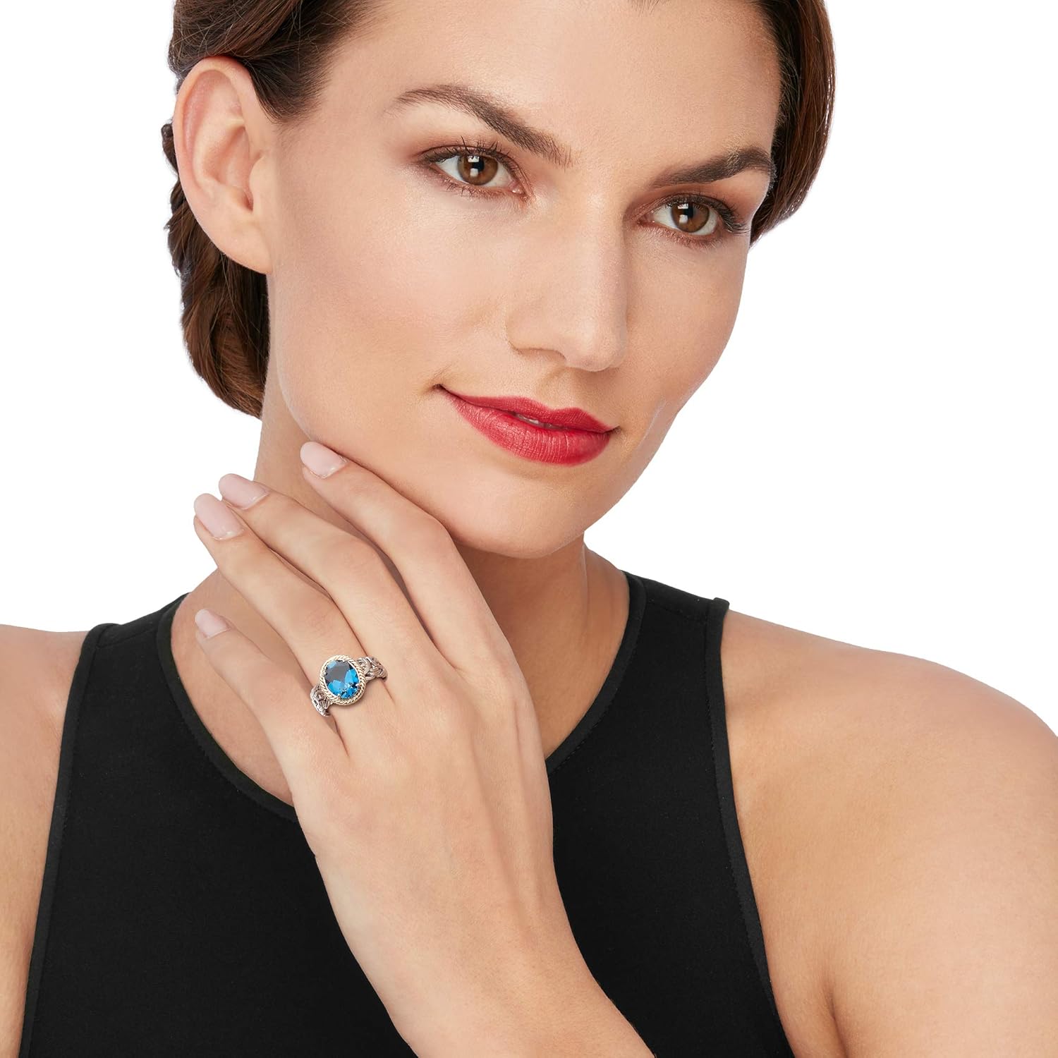 Ross-Simons 4.10 Carat London Blue Topaz Byzantine Ring in 14kt Yellow Gold and Sterling Silver