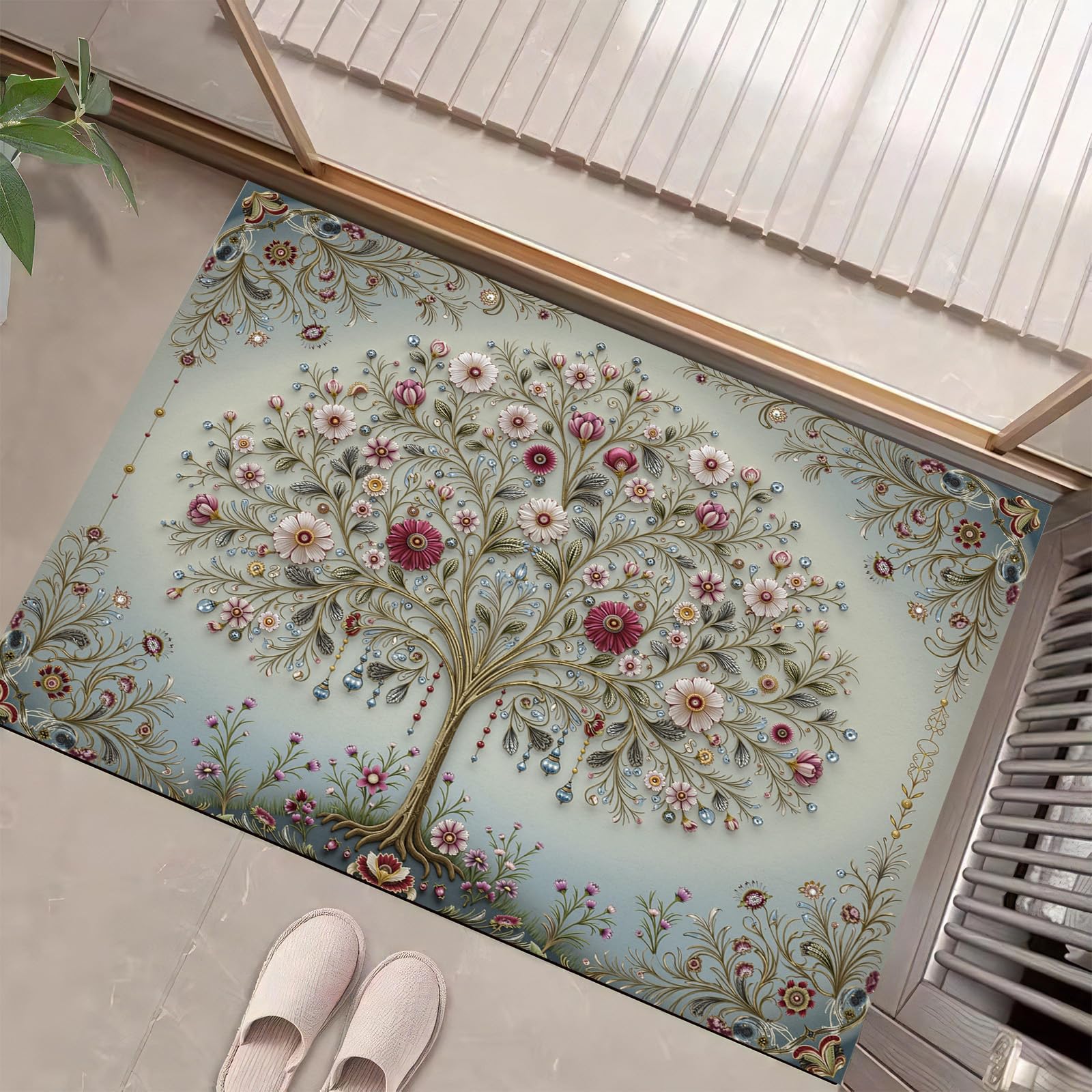 Paillasson rose fleuri 50x80 cm pour sublimer votre entrée intérieure ou extérieure avec élégance