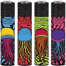4 x Clipper Lighters JELLYFISH-THEMED SHROOMS Design Set, Gas Refillable Flint Rare - Limited Edition