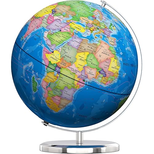 SOUNDANCE 13 Inch World Globe with Stable Heavy Metal Base, Educational Globe for Kids Learning, Large Globe Lamp with Colorful HD World Map Details, LED