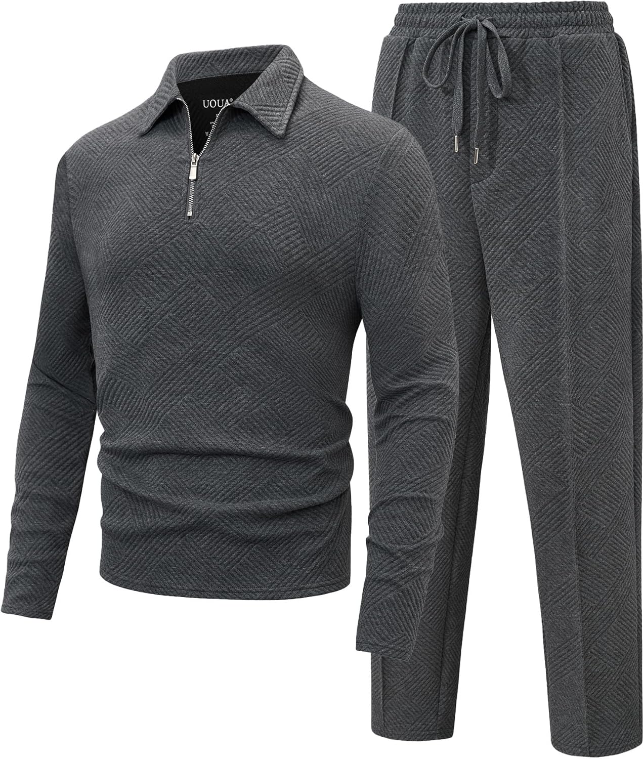 UOUA Mens 2 Piece Set Casual Outfits Polo Long Sleeve Shirt & Pants Tracksuit Loungewear Athletic Jogger Sweatsuit - Image 5