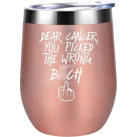 Breast Cancer Survivor Gifts for Women, Cancer Gifts for Women - Dear Cancer You Picked the Wrong B - Ovarian Cancer Awareness, Fck Cancer Suck Gifts for Women Chemo, Patient - Coolife Wine Tumbler