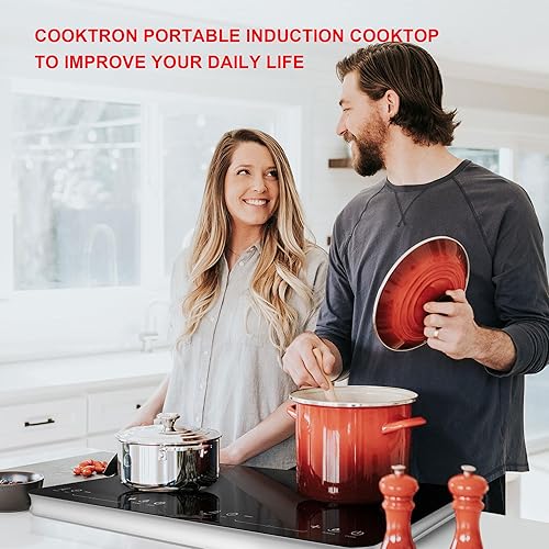 Miniatura 8 de COOKTRON Quemador de placa de inducción doble portátil con modo de calentamiento rápido 10 temperaturas 9 ajustes de potencia cocina de inducción