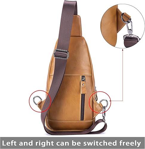 Miniatura 5 de LUKZIJAES Bolso bandolera de cuero genuino para hombre, marrón (#2-Brown)